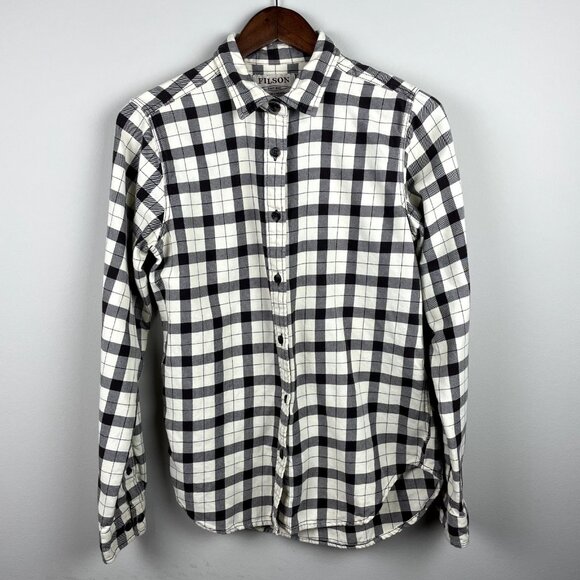 Filson Shirt Womens Medium Brown Cream Plaid Check Long Sleeve Button Up Casual - Picture 8 of 8